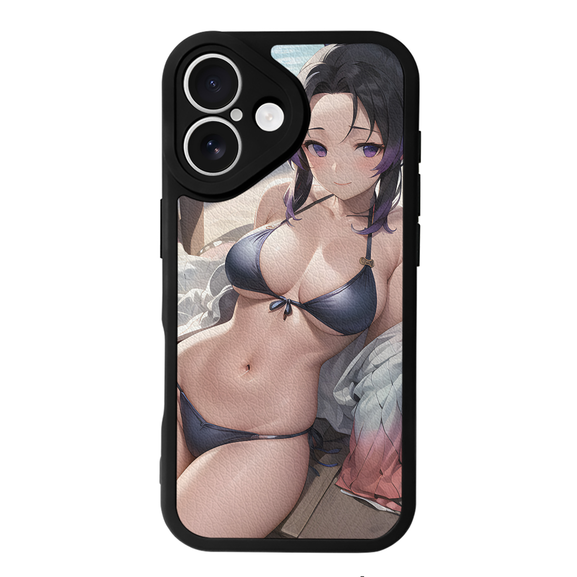（画像用） 鬼滅の刃（きめつのやいば）蟲柱-胡蝶 しのぶ／こちょう しのぶ Kochou Shinobu 【iPhone 16シリーズ対応】シリコンスマホケース（レザー調） 材質：シリコン